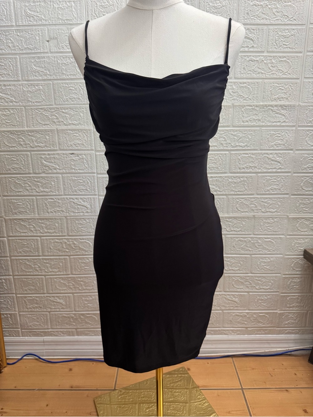 Classic Black Cowl Neck Mini Dress w/ Open Back